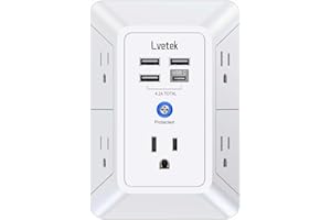5-Outlet Surge Protector Wall Charger with 4 USB Ports - 1680J Multi Plug for Home, Office, Travel