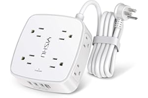 6 Ft Surge Protector Power Strip - 8 Widely Outlets with 4 USB Ports, 3 Side Outlet Extender with 6 Feet Extension Cord, Flat